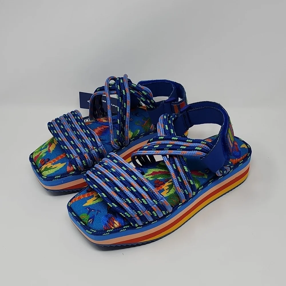 Farm Rio Blue Macaw Platform Sandals